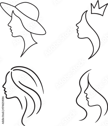 Elegant Woman Face Line Art Vector Collection Minimal Female Silhouette Illustration Set for Beauty Fashion Salon Cosmetics Logo Feminine Design and Modern Artwork