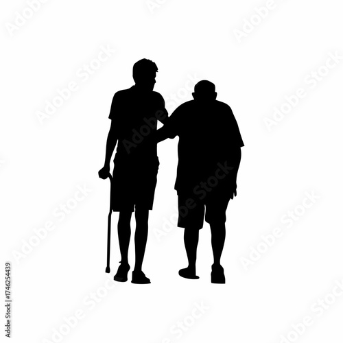 Social worker assisting veteran with ptsd management silhouette on white background isolated on white background