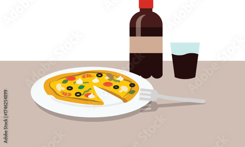 Flat illustration of pizza and coke