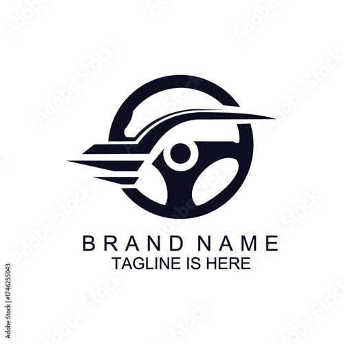 Fast Driving Logo with Steering Wheel