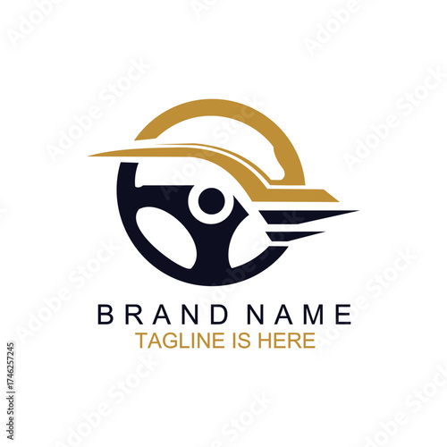 Fast Driving Logo with Steering Wheel
