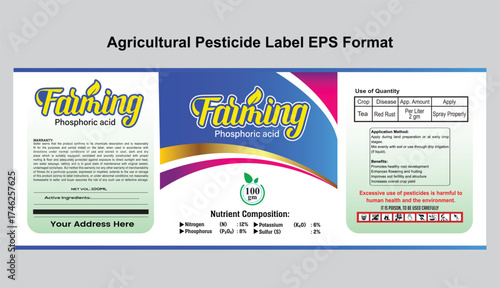 Agricultural Pesticide Bottle Label Design Vector Template