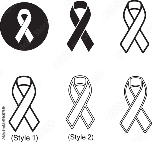 Black and white ribbon designs in various styles on transparent background silhouette