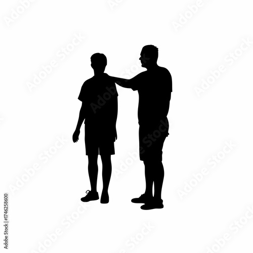 Therapist guiding patient through breathing exercises silhouette isolated on white background