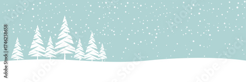 Winter landscape background of a forest in mountain. Header and banner. Vector illustration.