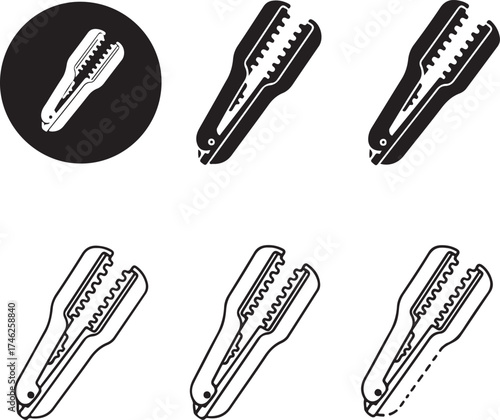 Hair straightener illustrations in various styles on transparent background silhouette