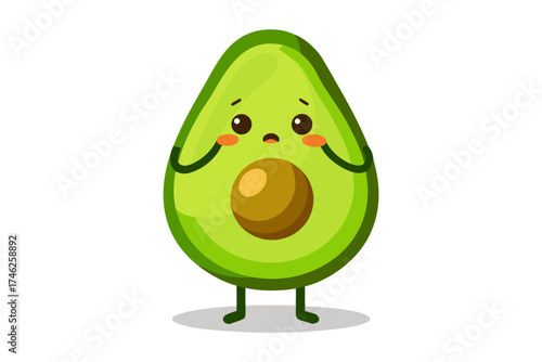 Cute cartoon avocado character with a worried or shy expression