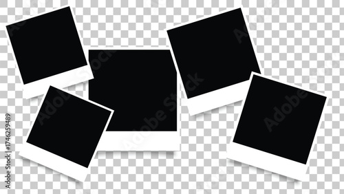Photo booth images. Realistic blank photography template. Retro empty photo frame. Vector picture strips instant snapshot with black frame