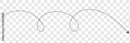 Long squiggle dashed, dotted line arrow vector icon on white background. Vector Illustration .