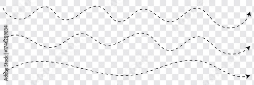 PrintSet of long squiggle dashed, dotted line arrows vector template illustration