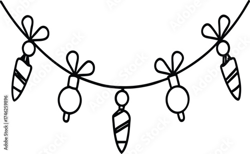 Festive christmas garland with lights and candy canes