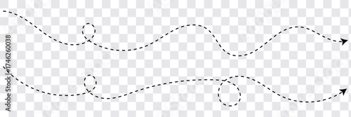 Long squiggle dashed, dotted line arrow vector icon