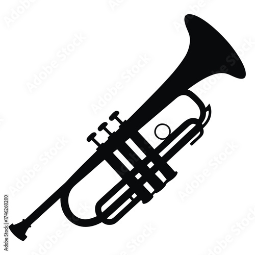 A striking silhouette of a brass trumpet elegantly presented in monochrome