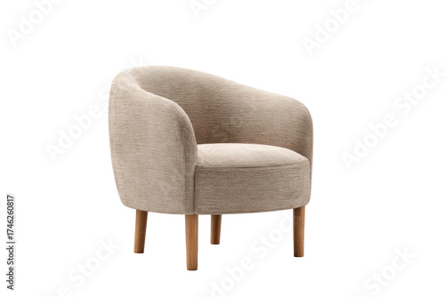 Beige upholstered arm chair with wooden legs