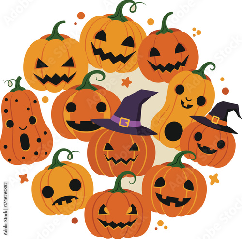 Spooky halloween pumpkin circle festive autumn jack o lantern decorations festive celebration isolated on transparent background
