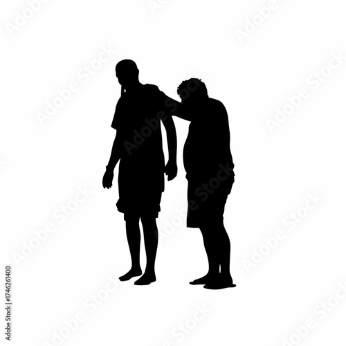 Silhouette of trauma therapist helping patient relive painful memory safely isolated on white background