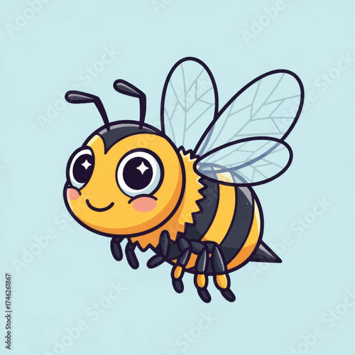 Cute cartoon bee with big eyes and a friendly smile.