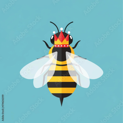 Cute cartoon queen bee insect wearing a royal crown.