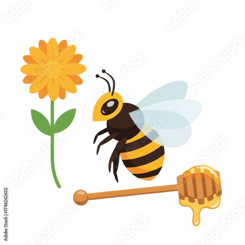 Honeybee Flower and Honey Dipper.