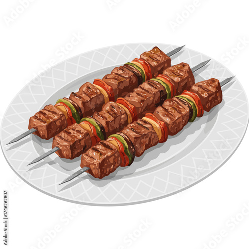Grilled Shashlik Vector Icon with Transparent Background