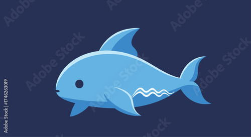 A cute blue pixel art fish swimming in the deep ocean.