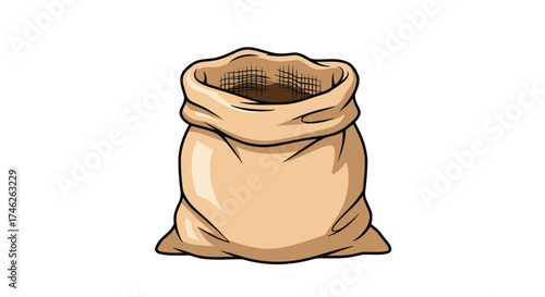An empty burlap sack sits on a white background.