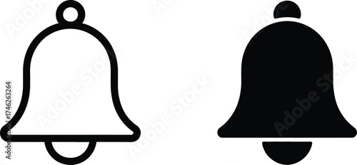 Notification bell icon set in simple flat vector style