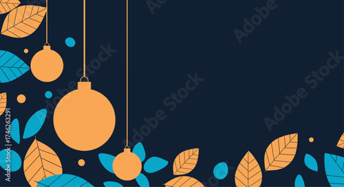 Decorative autumn leaves and baubles with a festive background.