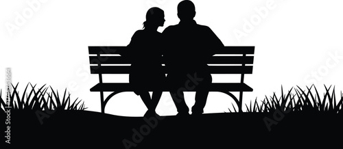 Silhouette of a Couple Sitting on a Bench in the Park Together