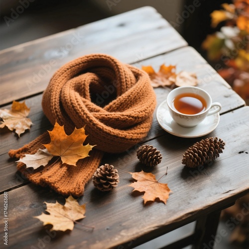 cup of coffee with autumn leaves
