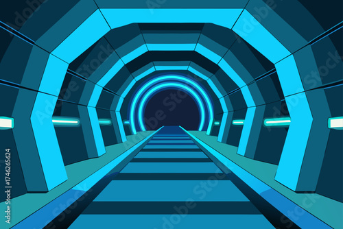 Futuristic 3D Tunnel with Glowing Blue Light Background