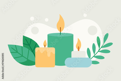 Calm Spa Background with Candles and Green Plants Illustration