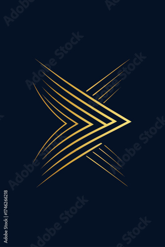 Luxury Abstract Metallic Gold Lines on Navy Tone Illustration