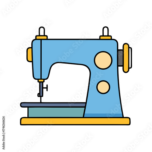 Vintage blue sewing machine icon on transparent background  