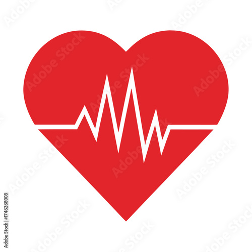 Simple red heart with a white electrocardiogram line inside it