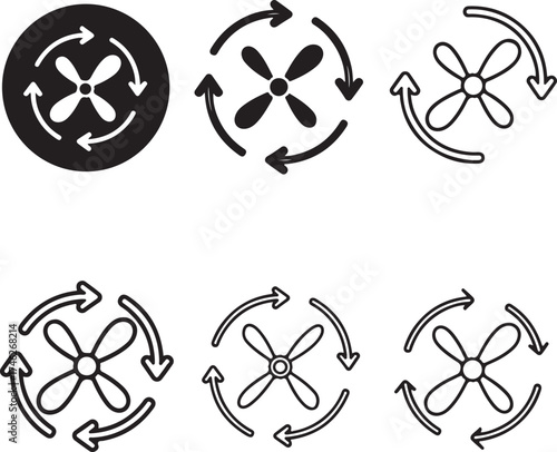 Circular arrow icons depicting rotation and recycling on transparent background silhouette