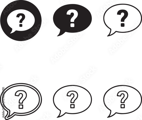 Three question mark speech bubbles in varying styles on transparent background silhouette