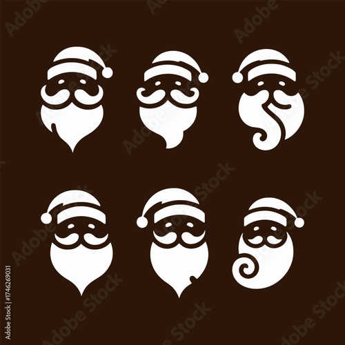 Stylish Santa Claus Heads Vector Silhouettes for Holiday