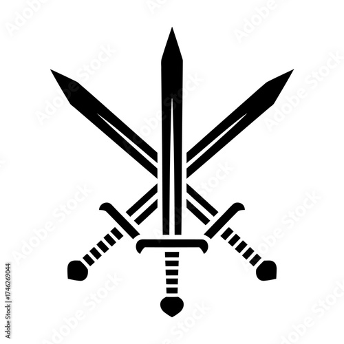 three Blade saber sword group symbol icon Silhouette vector style with white background