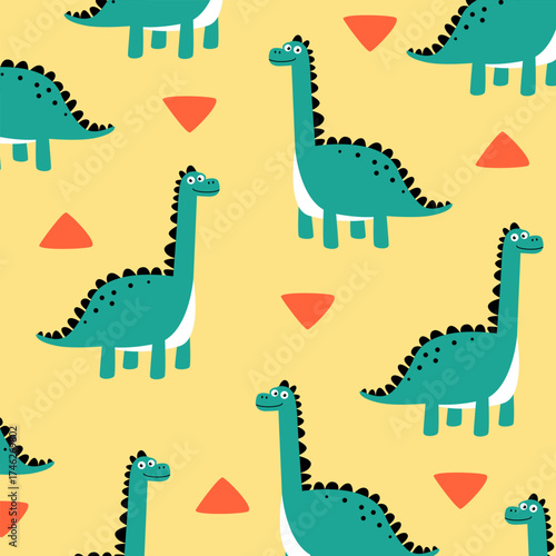 green dinosaur brontosaurus cartoon cute vector design for fullprint fabric kids apparel