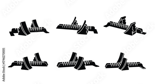 Vector art of collection of six hockey skate silhouettes for various design projects and creative endeavors in sports and recreation themes