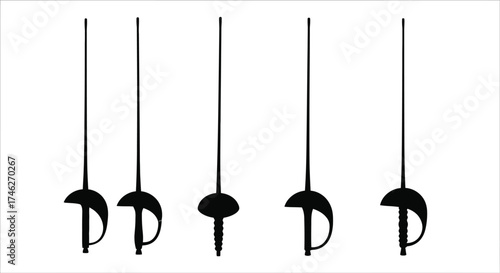 Vector art of elegant fencing swords, showcasing the classic design and sharp silhouette of traditional dueling weapons