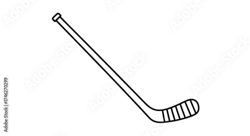 Vector art of minimalist hockey equipment a simple line drawing of a hockey stick, ready for action on the ice