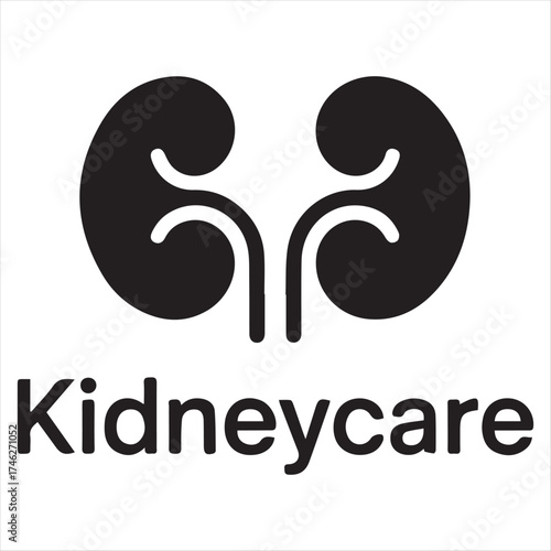 Black Kidney Symbol with Kidneycare Text on White Background