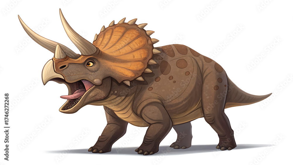 Fototapeta premium Fierce triceratops dinosaur roaring with open mouth and sharp horns