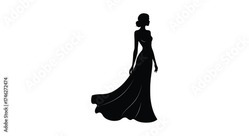 Elegant silhouette of a woman in a flowing gown poised and graceful fashion portrait fashion design