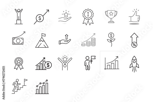 Collection of hand drawn business growth and success icons