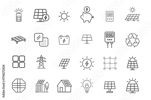 Collection of hand drawn icons representing renewable energy and sustainability