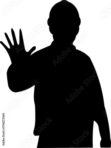 Silhouette of Man Showing Stop Hand Gesture — Warning and Communication Concept Vector Illustration