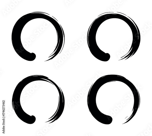 Vector Four zen enso circles on white background